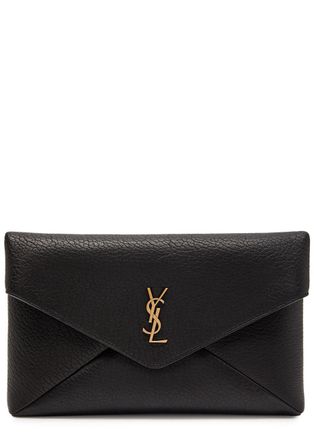 Saint Laurent Envelope Large Grained Leather Pouch - Black - One Size