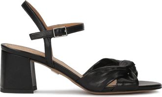 Kazar Zwarte leren sandalen met een decoratieve knoop - Dames - Sandalen met hakken - Zwart - 37 EU - Leer - Schoenen