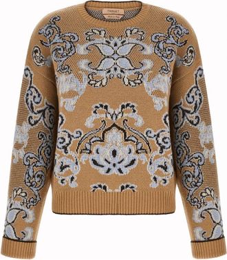 Twinset Trui met ronde hals - Dames - Ronde hals truien - Bruin - XS - Wol - Truien & Vesten