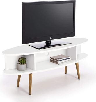 HOGAR 24 Mueble tv salon vintage con estantes acabado madera y madera maciza