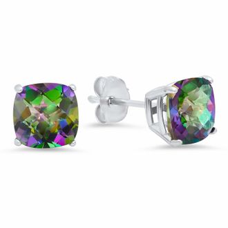 MAX + STONE Sterling Silver Cushion-Cut Checkerboard Gemstone Stud Earrings (8MM)