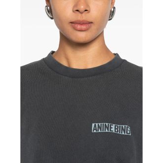 Anine Bing Logo-Print Cotton T-Shirt - Gray