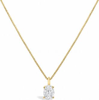 House of Brilliance 14K Gold Lab Grown Oval Solitaire Diamond Pendant Necklace