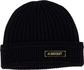 Burberry Zwarte Wollen Beanie Muts - Dames - Hoeden - Zwart - ONE Size - Wol - Accessoires