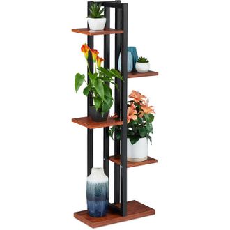 Relaxdays Relaxdays Metal Flower Stand, 5-Tier Indoor Pot Shelf Ladder, Wooden Look, HxWxD: 117 x 43 x 22 cm, Plant Rack, White