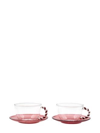 See U Soon Christmas striped-handle glass teacup (set of two) - Rosa