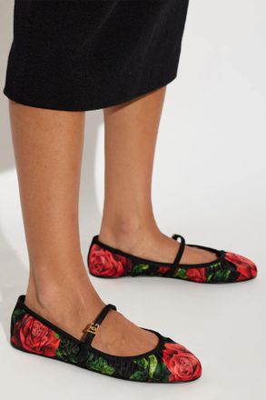 Dolce & Gabbana Ballet Flats With A Floral Motif, Womens, Black