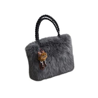 Generic Faux plush bag womens autumn and winter hand-to-shoulder crossbody bag(grey)