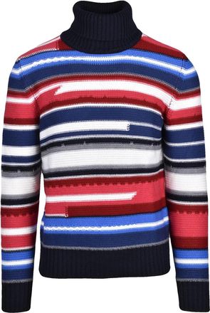 KANGRA High Neck Multicolor Stripe Sweater Crafted From Extrafine Merino Wool