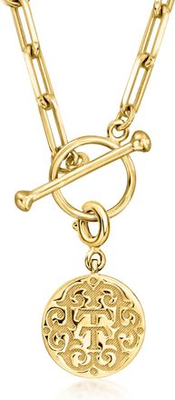 Ross-Simons 18kt Gold Over Sterling Paper Clip Link Toggle Necklace With Removable T and T Twin Talk Logo Charm