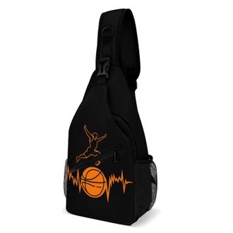 Generic Basketball Heartbeats Unisex Shoulder Bags Casual Crossbody Chest Bag Sling Backpack for Hiking Cycling Travel