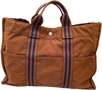 Hermès Her Line Brown Canvas Handbag Tote Bag (Pre-Owned)