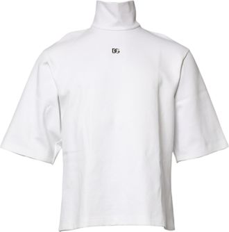 Dolce & Gabbana White Cotton Turtleneck DG Applique Mens T-shirt (Pre-Owned)