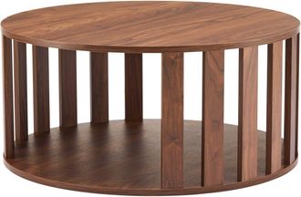 Oviala Mesa de centro redonda con acabado madera di&aacute;m 75 cm madera oscura