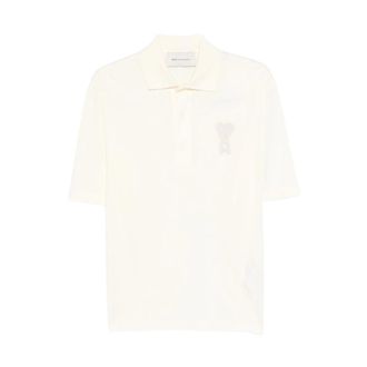 Ami De Coeur Knitted Patch Polo - female - Ami Paris - Polo Shirts - Beige - L - Tops