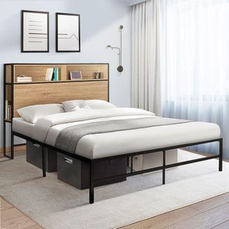 IDMarket Tulsa Marco De Cama Doble 140x190 Cm Base De Plataforma De Metal Negro 35 Cm