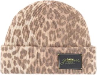 Ganni Oversized Beanie in Rib Wool Knit - Dames - Hoeden - Veelkleurig - ONE Size - Wol - Accessoires