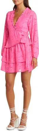 Asos Long Sleeve Jacquard Wrap Dress in Pink at Nordstrom, Size 4