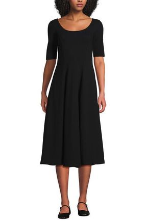Lands End Starfish Elbow Sleeve Midi Fit and Flare Dress in Black at Nordstrom, Size X-Large P