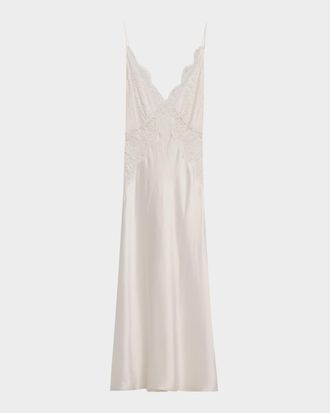 Christine Lingerie Backless Lace & Silk Charmeuse Nightgown