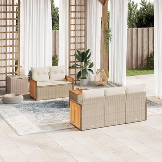 vidaXL Vidaxl - Juego De Sof&aacute;s Jard&iacute;n Con Cojines 6 Pzas Rat&aacute;n Sint&eacute;tico Beige