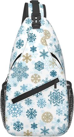 Generic Christmas Snowflakes Golden Blue Crossbody Bag Lightweight Shoulder Bag Anti Theft Daypack For Runner Shopping Women