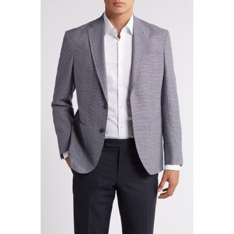 Ted Baker Keith Slim Fit Step Check Wool & Cotton Sport Coat in Mid Blue at Nordstrom Rack, Size 40Regular