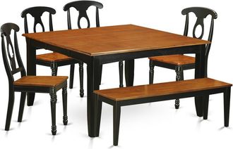 East West Furniture 6PC Dining room set with bench-Dining Table and 4 Wood Dining Chairs plus a bench