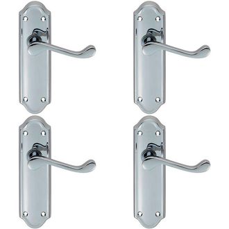 Loops 4x PAIR Victorian Upturned Handle on Latch Backplate 168 x 47mm Polished Chrome