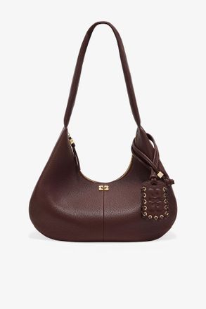 Ganni Brown Grained Medium Hobo Bag