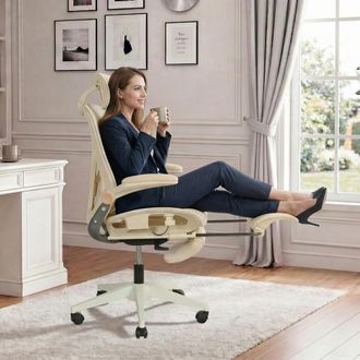 STILVORA Stilvora Sedia Da Ufficio Ergonomica Regolabile Con Poggiatesta 3d E Poggiapiedi, In Rete, Crema