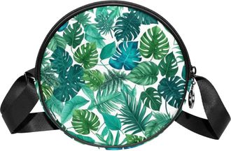 Generic Circle Crossbody Bag for Women, Art Leaf Small Sling Bag Daypack with Zipper Adjustable Shoulder Straps Casual Ladies Girls Round Purse