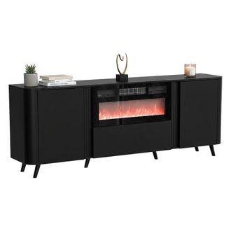 Dmora Aparador Briano, Aparador De Sal&oacute;n Con Dos Puertas Batientes, Puerta Abatible Y Chimenea El&eacute;ctrica, Elevado Del Suelo, 191 X 40 X 69 Cm, Color Negro