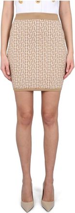 Balmain HW Monogram Knit Short Skirt - Dames - Korte rokken - Beige - M - Wol - Rokken
