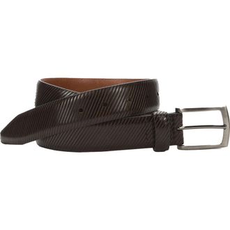 Johnston & Murphy Diagonal Embossed Leather Belt in Dark Brown at Nordstrom, Size 32