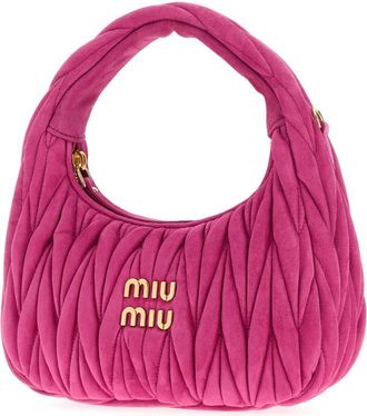 Miu Miu Womens Ruched Suede Shoulder Bag Pink Lambskin