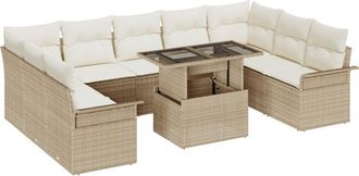 vidaXL Garden Sofa Set with Cushion 10 pcs Beige Poly rattan Vidaxl