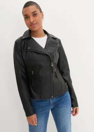 Bonprix Lederimitatjacke BONPRIX, Damen, Gr. 34, schwarz, Obermaterial: 100% Viskose. Futter: 100% Polyester, unifarben, tailliert, Jacken Lederimitatjacke, i