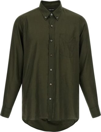 Tom Ford Fluid Gabardine Shirt - Heren - Casual Overhemden - Groen - XL - Overhemden
