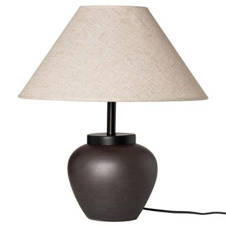 Koketto Home L&aacute;mpara con base de cer&aacute;mica y pantalla de tela marr&oacute;n beige