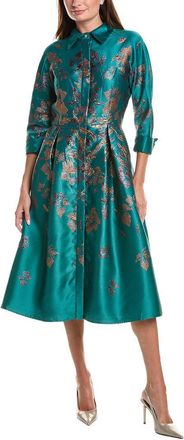 Teri Jon by Rickie Freeman Metallic Jacquard Floral Shirtdress