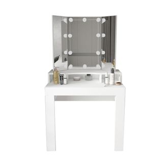ML Design Tocador con espejo y luces led en 3 partes y 3 compartimentos blanco