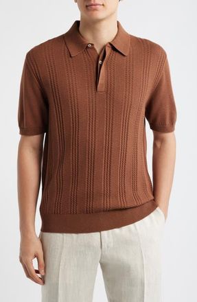 Canali Ribbed Cotton Blend Polo Sweater in Light Brown at Nordstrom, Size 42 Us