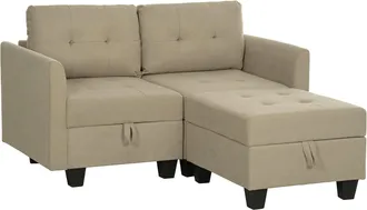 HOMCOM Modular Sectional Sofa with Storage - 2 Seater Sofa Set - Light Brown | TJ Hughes Dark Grey