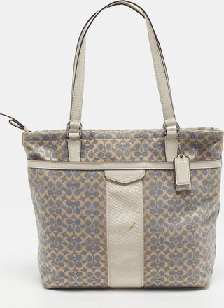 Coach Beige/blue Signature Canvas And Leather Baby Diaper Tote
