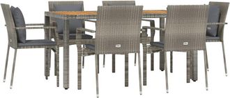vidaXL Set Comedor Jard&iacute;n 7 Pzas Y Cojines Rat&aacute;n Sint&eacute;tico Gris Vidaxl