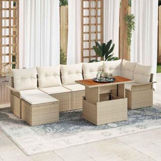 vidaXL Vidaxl - Conjunto De Sof&aacute; De Jard&iacute;n Con Coj&iacute;n 8 Pcs Beige Y Crema