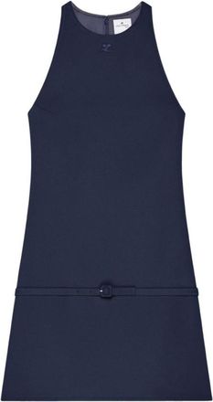 Courr&egrave;ges Blue Solid Round Neck Mini Dress