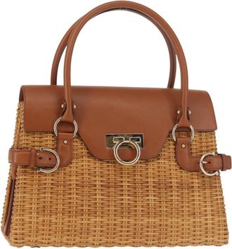 Ferragamo Gancini Mini Handbag Wood Beige Wood Handbag (Pre-Owned)