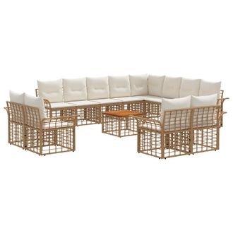 vidaXL Conjunto De Sof&aacute;s De Exterior 13 Pcs Natural Y Crema Poli&eacute;ster Vidaxl